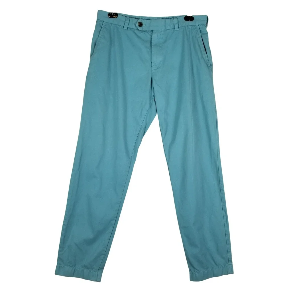 Brooks Brothers Milano Chinos Mens 34x32 Teal Slim Fit Cotton Trousers
